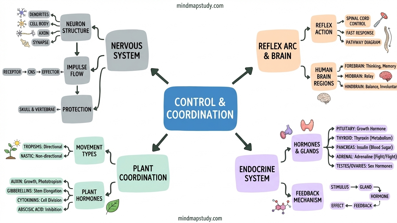 Control and Coordination Class 10 Notes and Mind Map (Free PDF Download ...